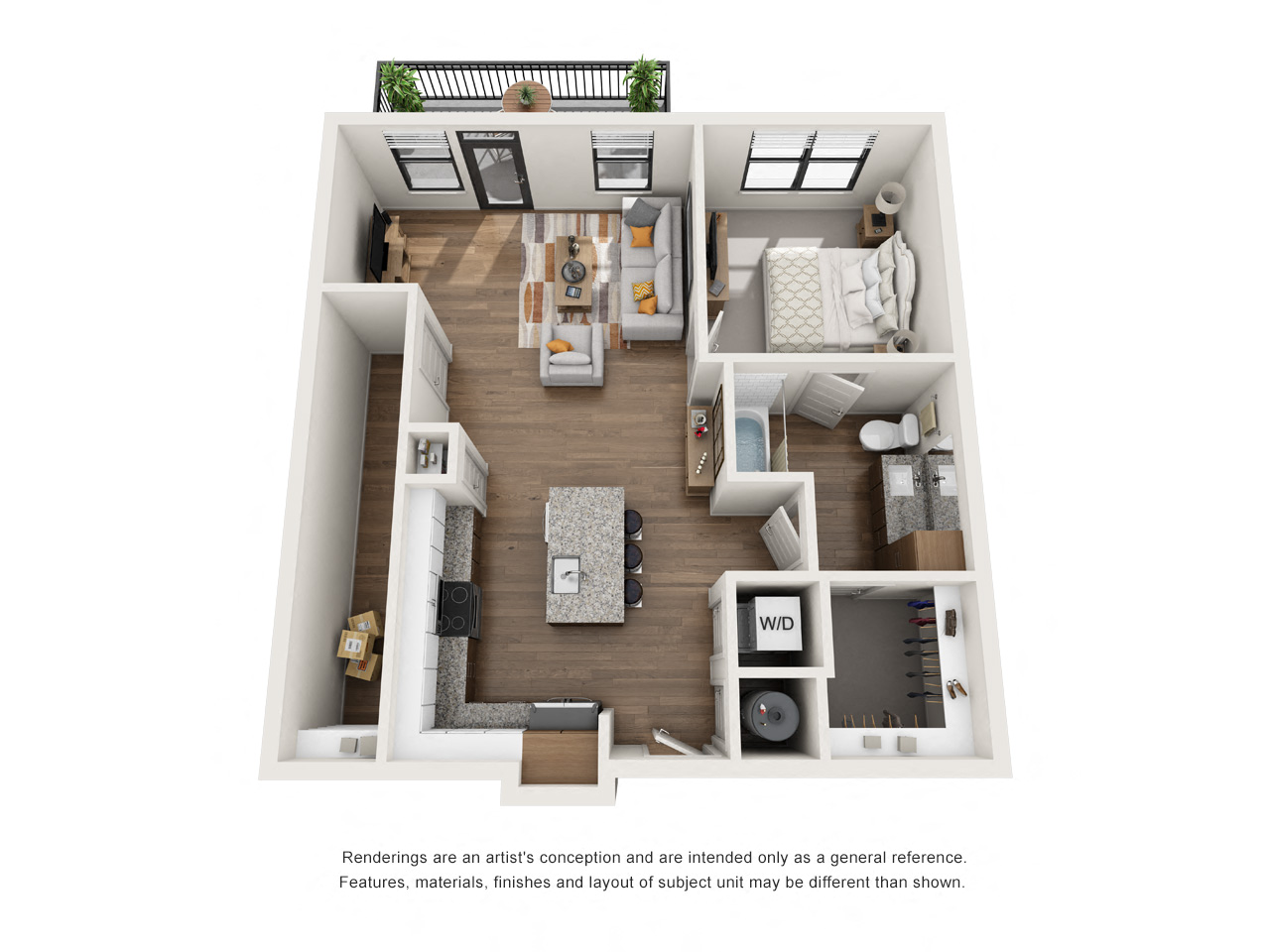 Floor plan for 1 bed, 1 bath, 772 sqft